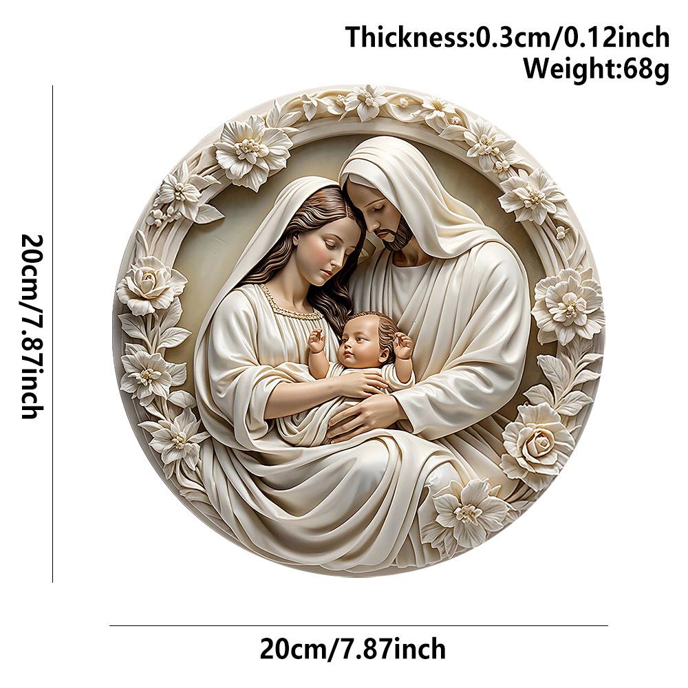 American Country Round Wooden Nativity Resurrection Sign Decor for Family Baptism