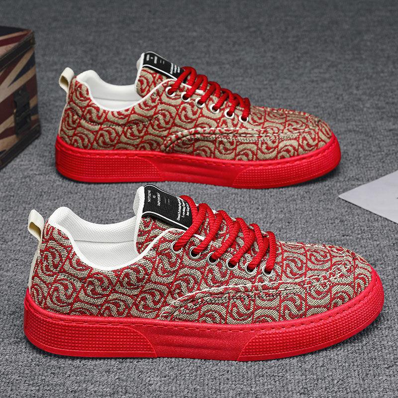 Canvas-Schuhe Herren Low-Top Sommer Nische Low-Top bedruckte Board-Schuhe Herren Plateau Sport und Freizeit Trendschuhe