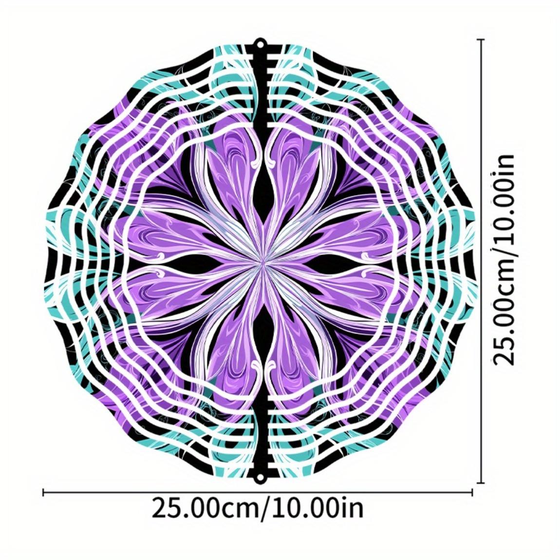 

10 Inch Bohemian Wind Chime Vibrant Purple Black Floral Design Metal Garden Decor 360 Degree Hanging Hook Perfect Gift for Spring Summer 01A