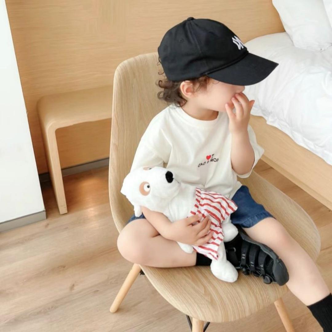 

Girls and boys I LOVE MOM&DAD letter print T-shirt Girls and boys simple versatile short-sleeved top suitable for summer S