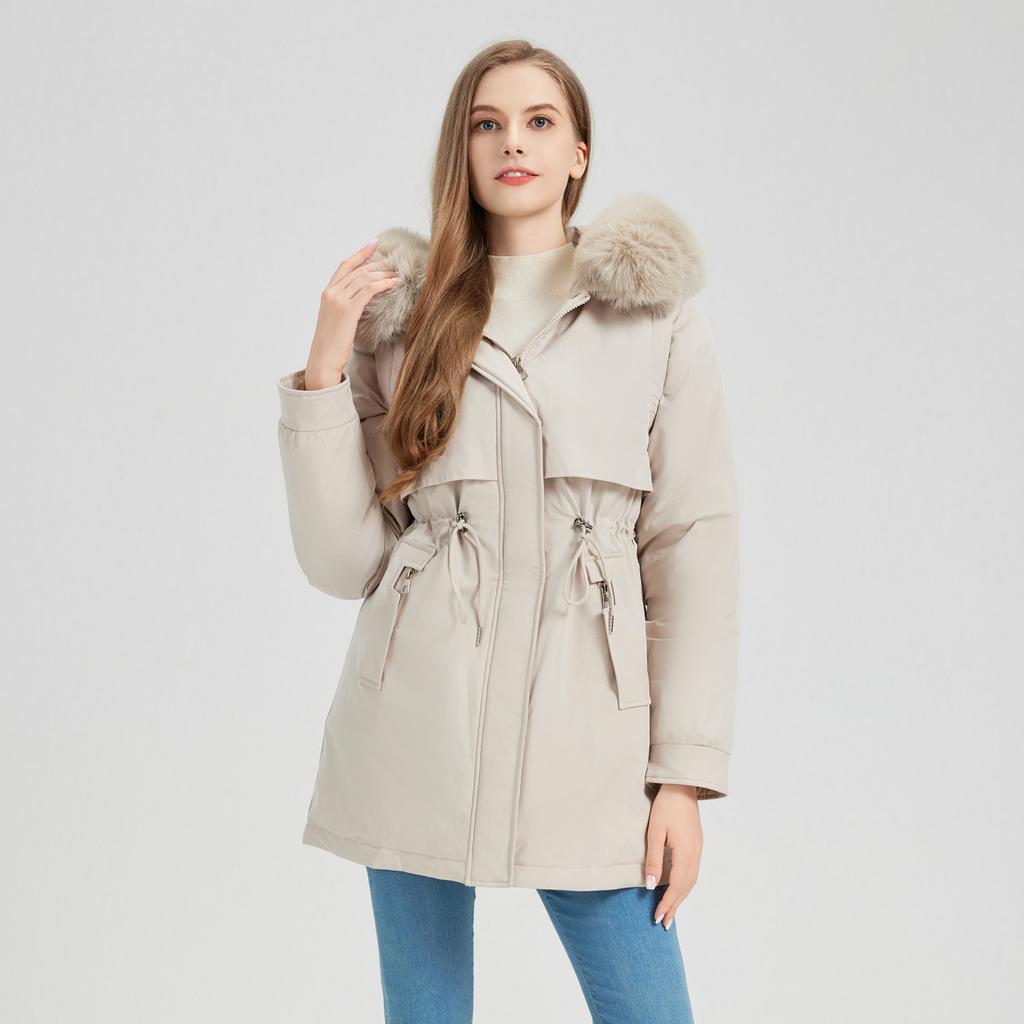 Damen Thermo-Parka mit Kapuze Abnehmbare Ärmel 2-in-1 Weste