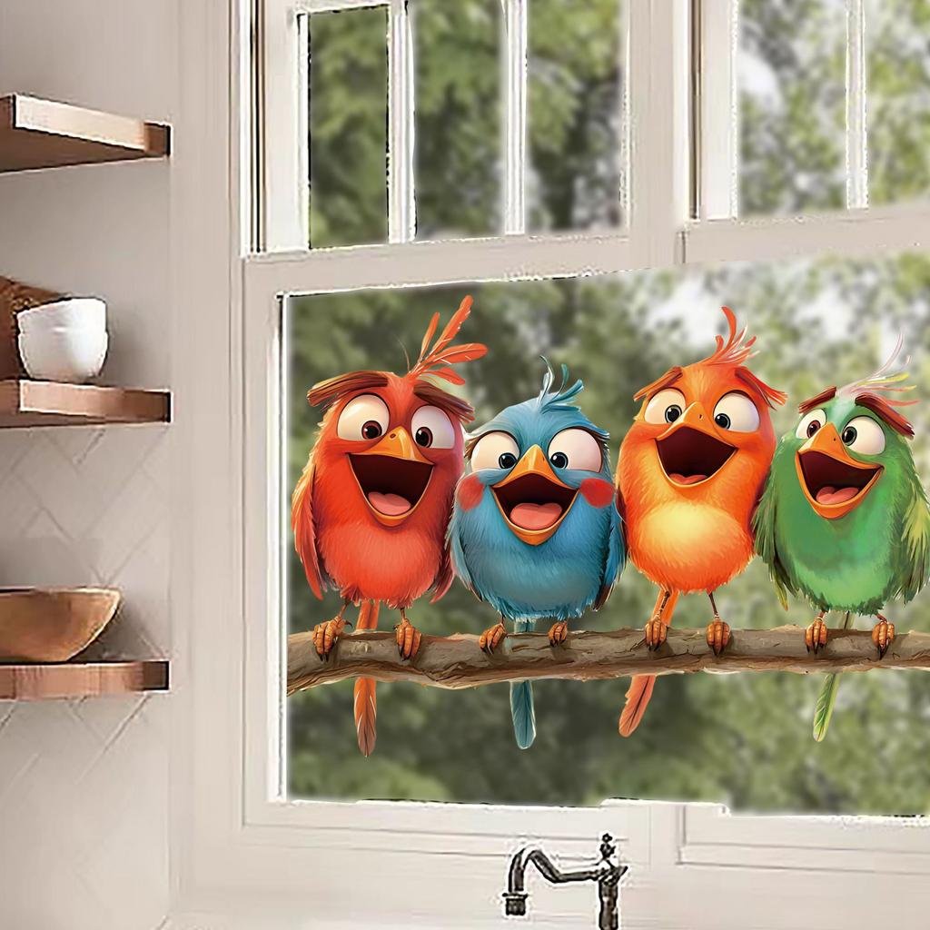 Playful Bird Static Cling Window Sticker Removable Self-Adhesive for Bedroom Living Room Glass Home Decor Art