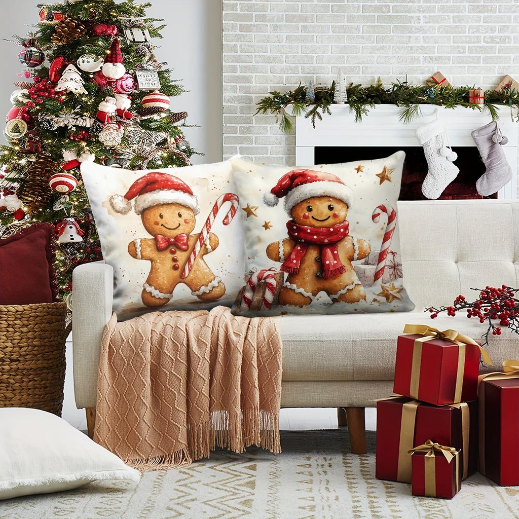 Christmas Gingerbread Man Cartoon Pillow Set - Decor for Office Porch Yard Sofa Living Room Outdoor (Not Including Filling)