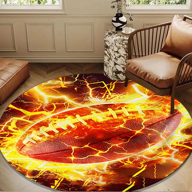 Electric Football Fire Round Rug for Livingroom,Bedroom, Palyroom, Chair Rug, Area Rug, Circle Carpet, Large Size Fan Christmas Gift