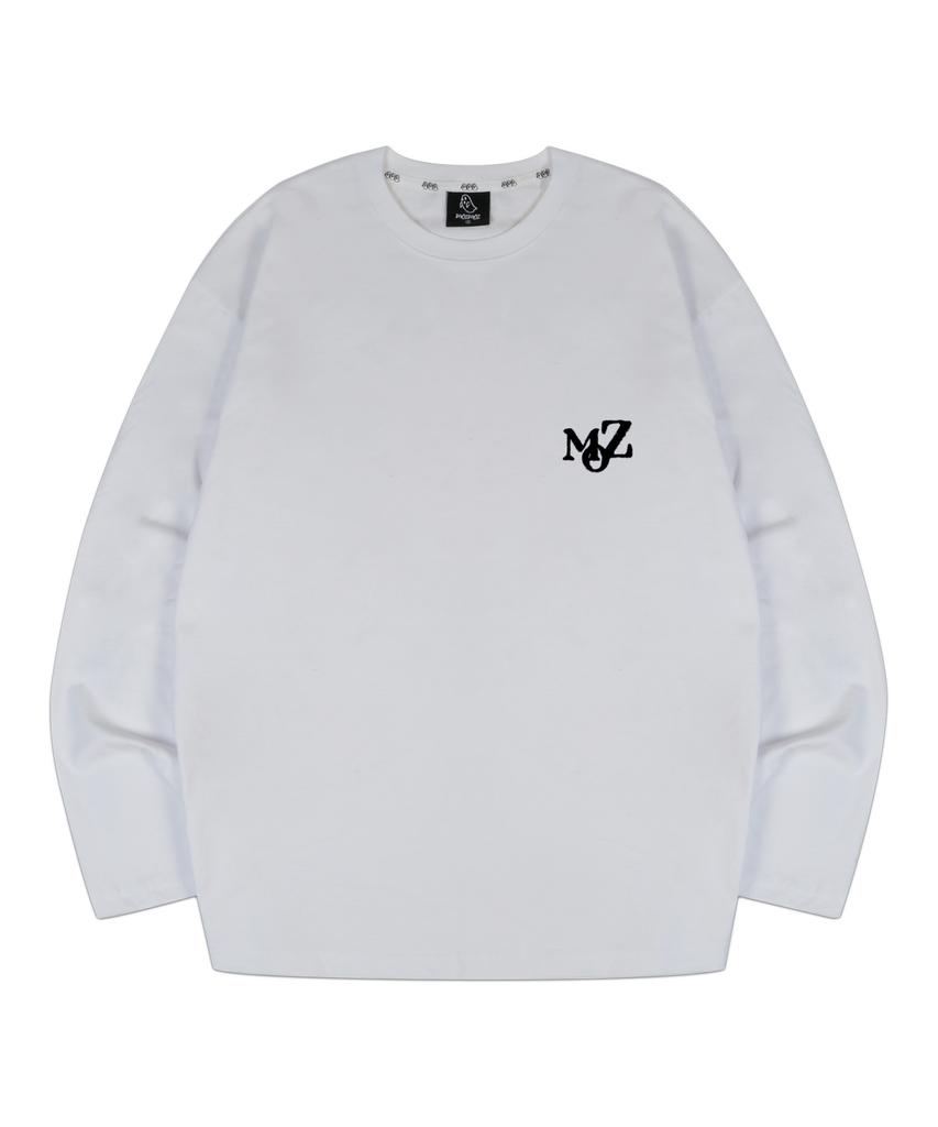 MOZMOZ 20S Embroidered Oversized Long Sleeve T-Shirt White