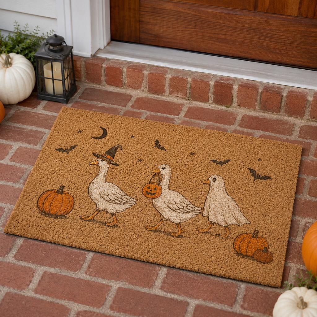 Cute Ducks Halloween Doormat Witch Duck Pumpkin Printed Mats Custom Personalized Housewarming Gifts Coir Rug For Holiday Decor