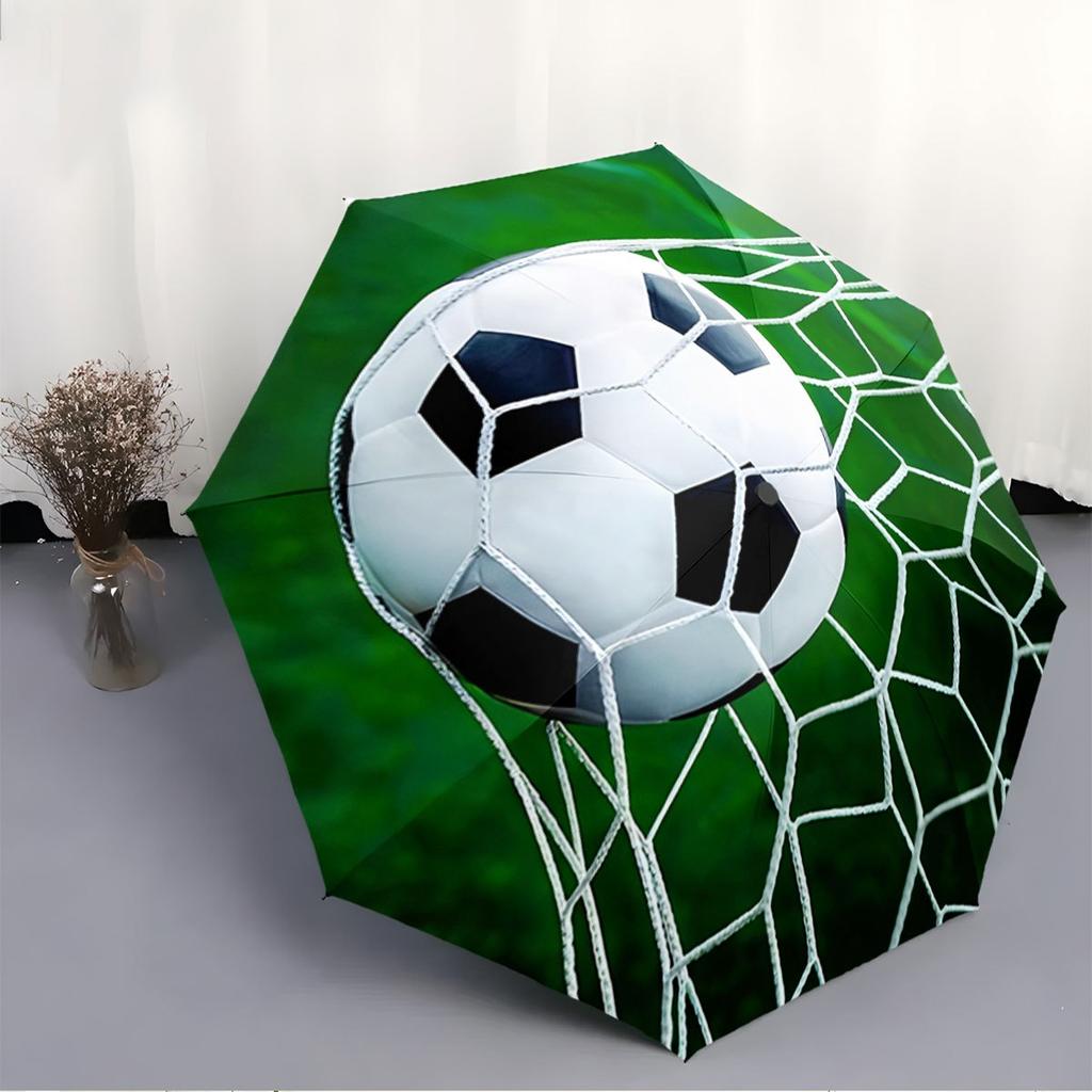 Parapluie Pliant Le Parapluie Présente un Motif de Ballon de Football avec un Design de Filet de But sur Fond Vert. Convient pour le voyage, B