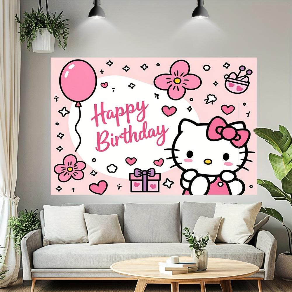 1pc Sanrio Hello Kitty Happy Birthday Tapestry  Polyester 2D Flat Wall Decor for Bedroom Living Room Cute Birthday Party Home