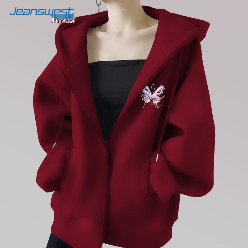 Jeanswest Women's Hooded Zipper Sweatshirt Jacket