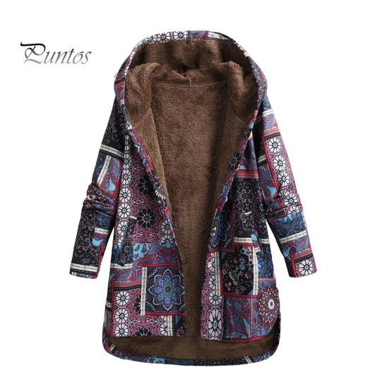 

Женская флисовая куртка осень-зима с этническим принтом, куртка с капюшоном, теплая верхняя одежда с длинным рукавом, пальто с пуговицами спереди для повседневной носки и активного отдыха на свежем воздухе M фиолетовый