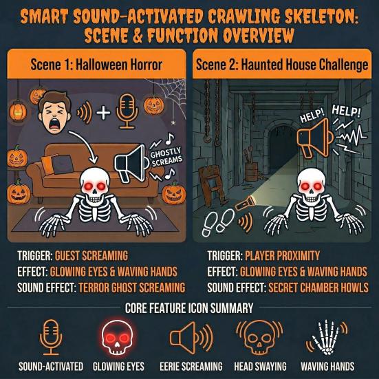 Scary Lawn Ornaments Halloween Breaking Ground Skeleton, Giant Glowing Skull Yard Prop with Outdoor Decorations Poseable Arms, Decoration for