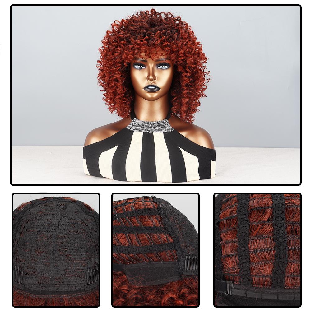 MISSQUEEN Afro Women Ombre Ginger Orange Kinky Curly Wig Synthetic Fiber Natural Cosplay Daily Wear Kinky Curly Wig