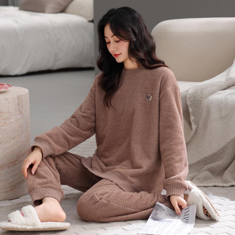 Pajamas Women'S Winter Half Fleece Thickened Fleece Warm Autumn And Winter Soft Can Be Worn Outside Loungewear