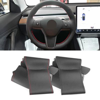 For Tesla Model 3 2015 2016 2017 2018    Model Y    Car Interior Steering Wheel Leather Cover Trim