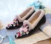 plush burrs pointed shoes, embroidered cloth shoes, fashion warm home shoes, ethnic style women's shoes cotton drag women's cotton shoes