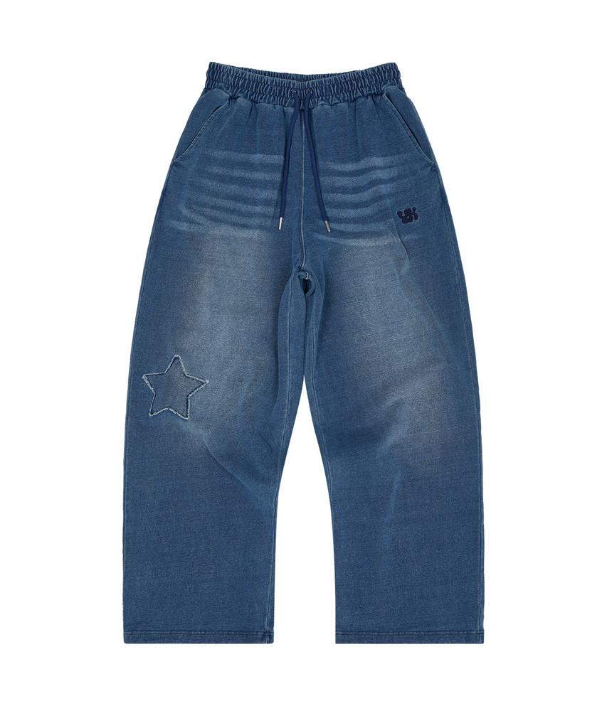 Yk Yk Applique Denim Sweatpants Medium Blue