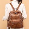 Stylish Pu Leather European Retro Casual Backpack For Women Soft Zipper Closure