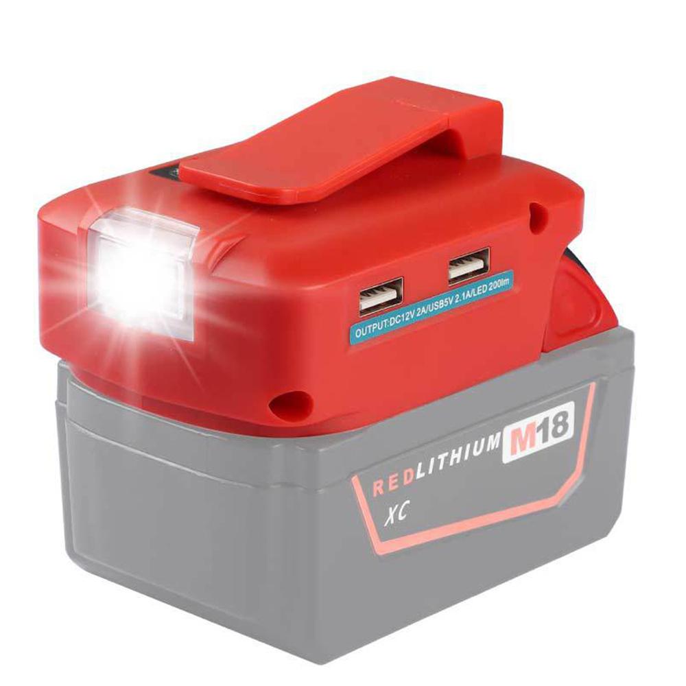 With LED Work Light 2-USB Ports Adapter for Milwaukee M18 18V Power Source Adapter