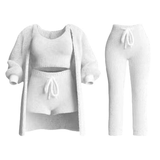 4 Pcs/Set Women Vest Shorts Coat Pants Set Long Sleeve Thick Coat Round Neck Sleeveless