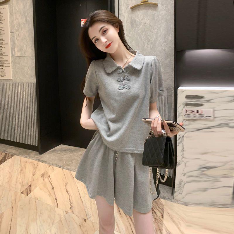 Trendy Summer Sports Suit: Playful Two-Piece Short Sleeve & Shorts Set for Women