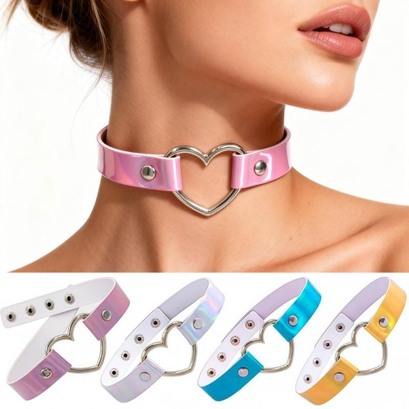 European and American Harajuku Laser Peach Heart Love Shape Collar Collar Choker Luminous Necklace Neck Strap Collarbone Necklace Neck Chain