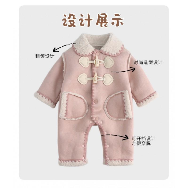 Baby Girls Winter Warm Thickened Cotton-Lined Long Sleeve Romper With Snap Soft Princess Style 1-3 Years