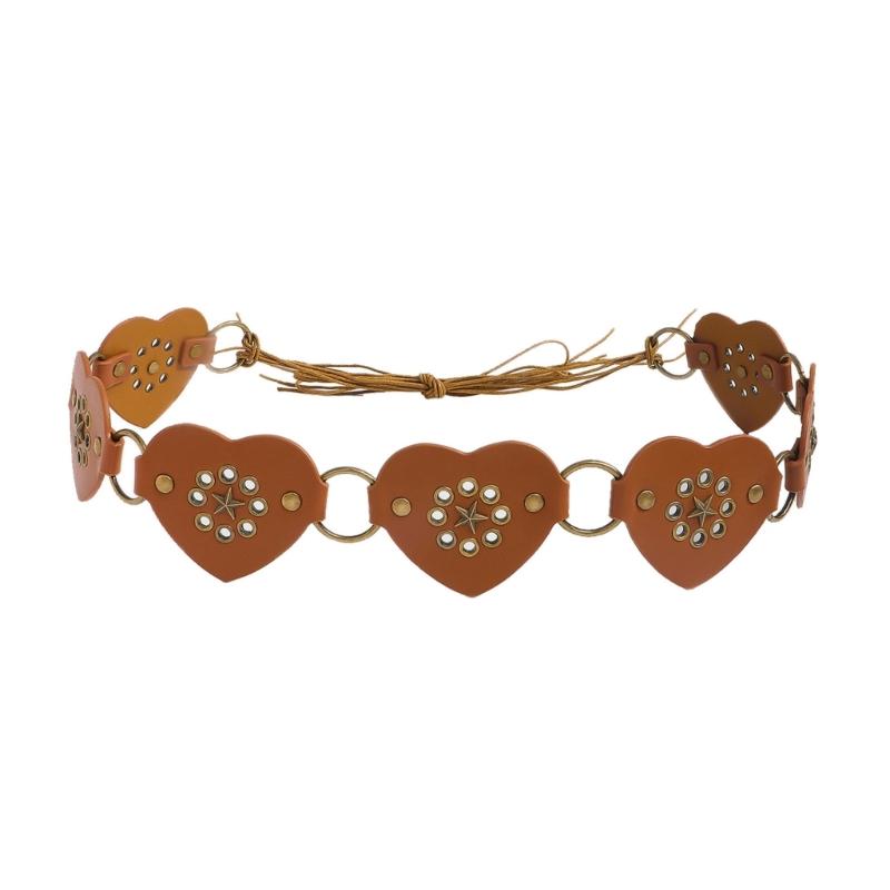 A52E Trendy Unisex Belt Waist Girdle Sash With Heart Link And Beaded Accents For Streetwear And Office Looks