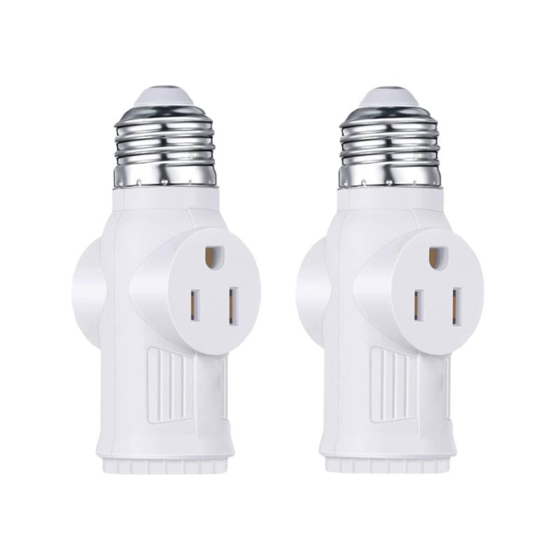 2 Pack Versatile Prong Light Socket To Plug Adapter for Easy Conversion of Light Bulbs To 2 or 3 Prong Outlets