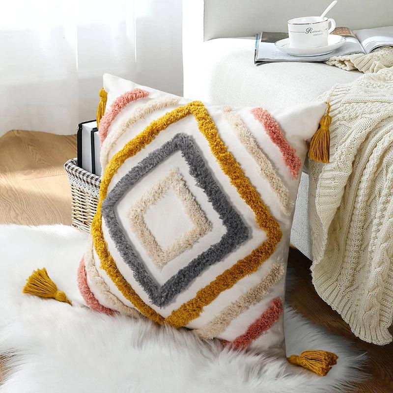 Boho Decor Cushion Cover Geometric Colorful Tufted Tassels Throw Pillows Case Living Room Home Decoration Car Lumbar Pillowcase