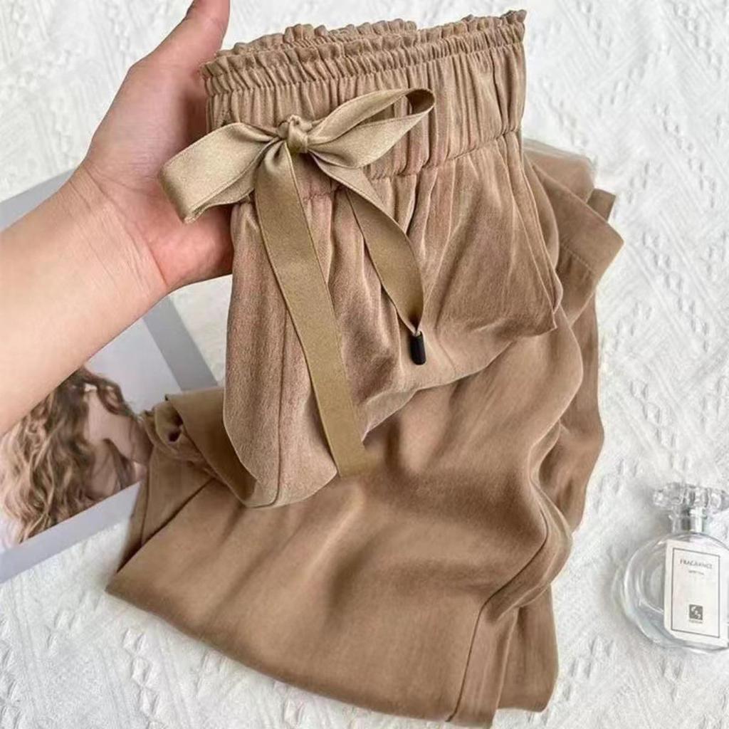 Lila, Eisseide, Satin, Dünn, Weitbeinige Hose, Damen, Gerade, Locker, Freizeithose
