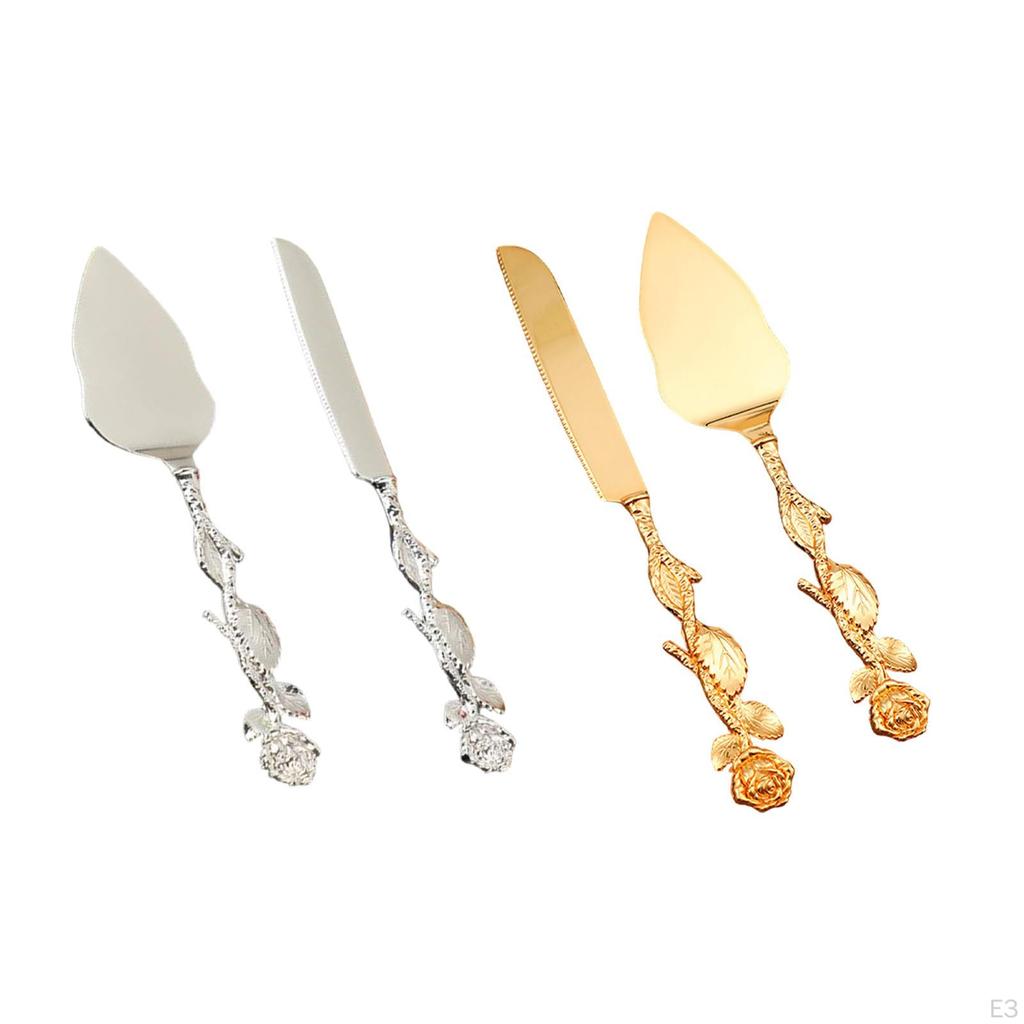 Wedding Cake Knives Server Set Elegant Rose Handle Cutting for Gifts Gold