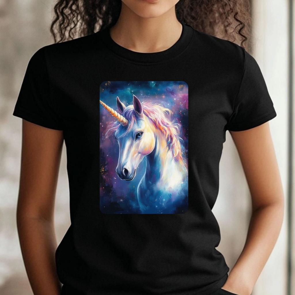 T-Shirt Frauen Einhorn Portrait Motiv Baumwolle Größe XS bis 3XLWird in neuem Fenster oder Tab geöffnet