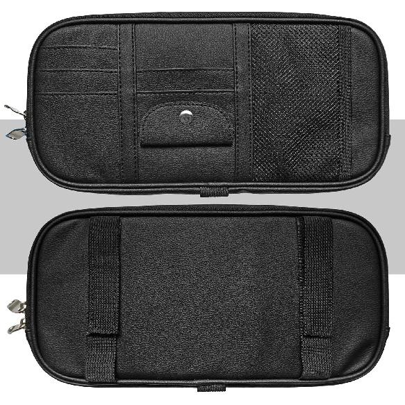 Da By Car Sun Visor Organizer, Multi-Pocket Visor Organizer Storage Pouch For Cars, SUVs & Trucks With Double Zippers, Elastic Bands & Glasses Clip -