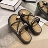 Fairy wind cover toe cool slippers female outer wear 2025 summer new round head two wear pearl muffin platform sandals