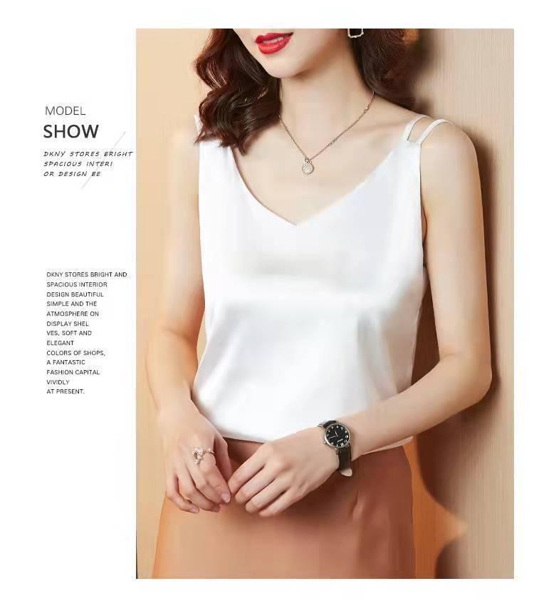 Dámské těžké saténové tílko s výstřihem do V - Vysoce kvalitní imitace hedvábí Všestranná podšívka obleku