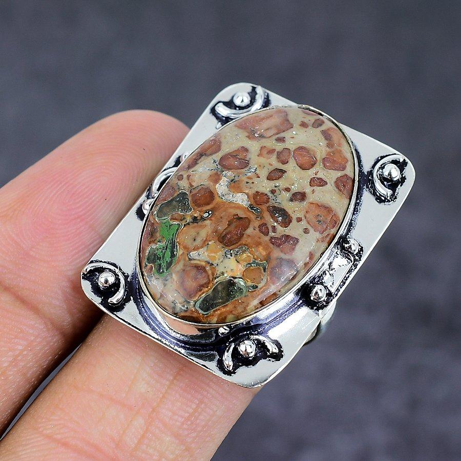 Natural Asteroid Jasper Gemstone 925 Sterling Silver Jewelry Ring Size 8 j9J12