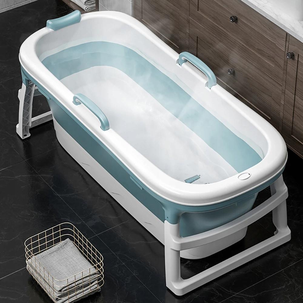 Foldable Silicone Bathtub Blue Portable Bath Home Spa 110Cm