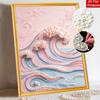 Frameless Pearl Painting DIY Kit Ocean Wave Pastel Pink Blue Sea 3D Sparkling Bead Canvas Relaxing Creative Craft for Art Lovers