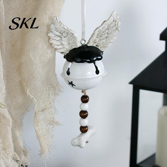 Reusable Halloween Bell Jingle Ornament, Gothic Bull Skull/Angel Wings Hanging Seasonal Decor Decoration for Tree, Party Home
