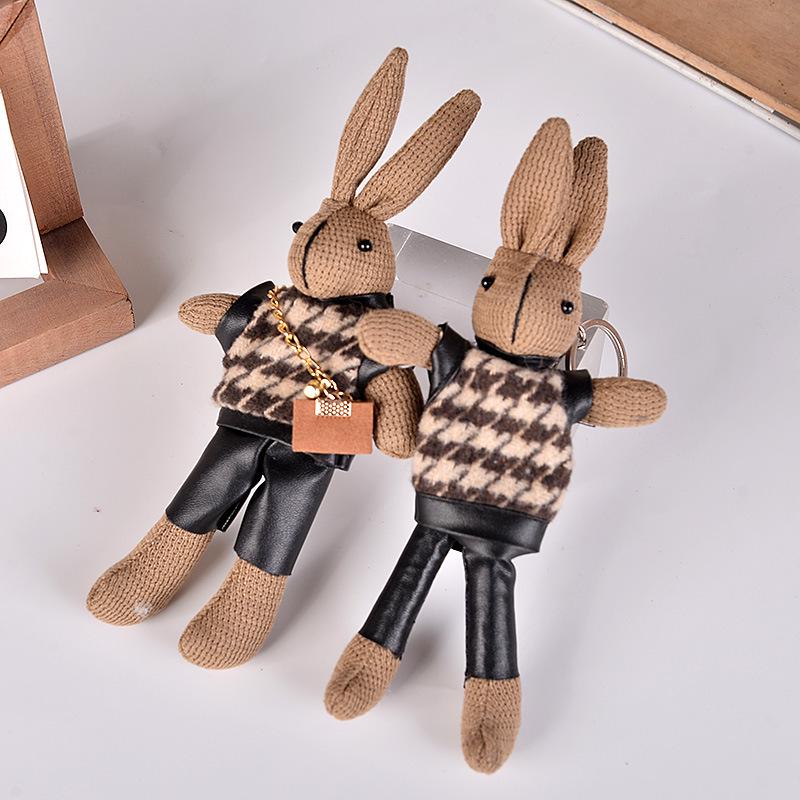 Chic French Style Rabbit Houndstooth Sweater Backpack Charm