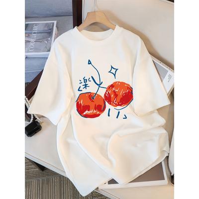 Cherry Pattern Printed Women's T-shirt Casual Sports Round Neck Short Sleeved Breathable Summer T-shirt Street New Clothing