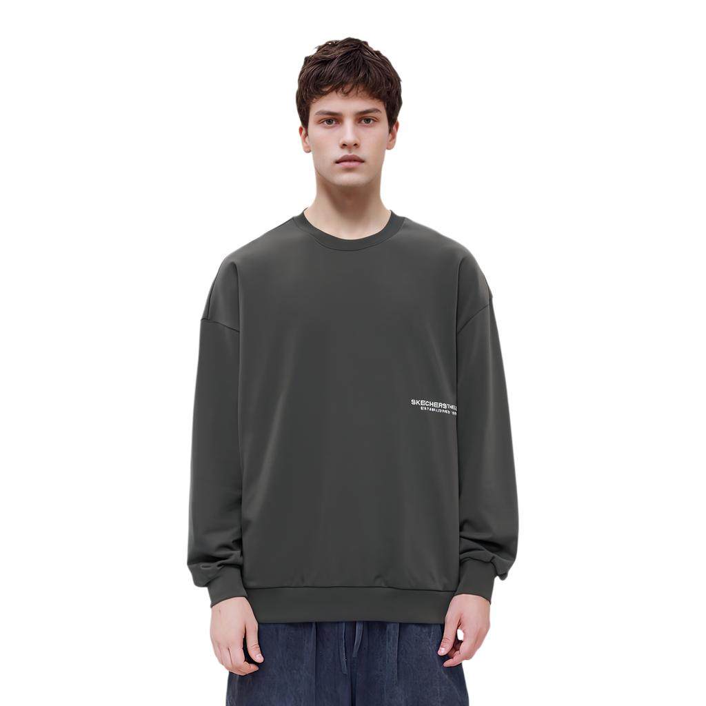 Skechers Solid Color Round Neck Loose Versatile Sports Sweatshirt Unisex sweatshirt Road-Gray L124U155-0214