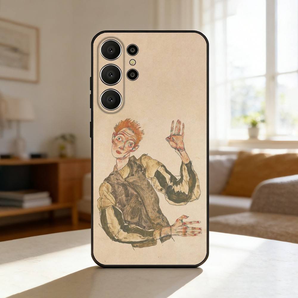E-Egon S-Schiele Phone Case For Samsung S26,S25,24,23,22,30,21,10,9,Ultra,Plus,Lite,Black Soft Case