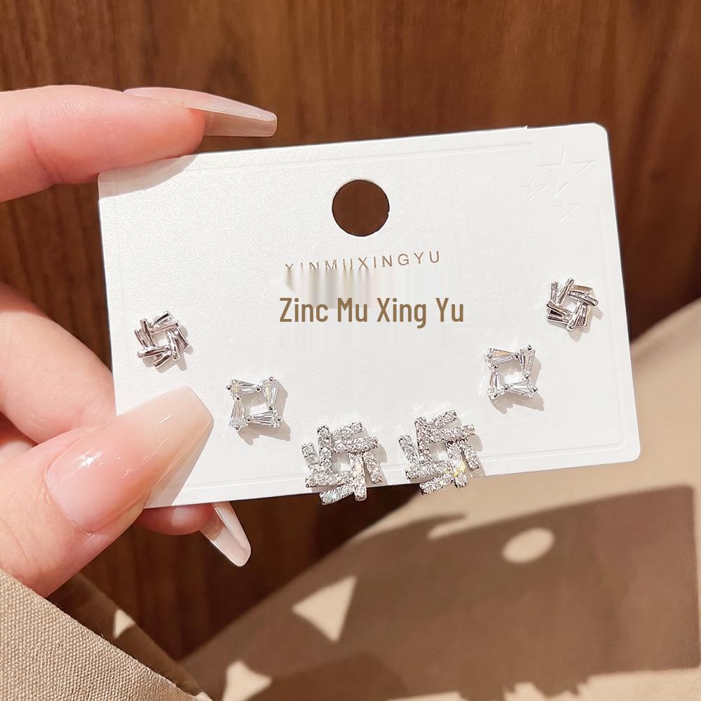 S925 Silver Needle Korean Geometric Full Diamond Stud Earrings: Fashionable, Exquisite, Unique Design, Elegant Personality Ear Accessories