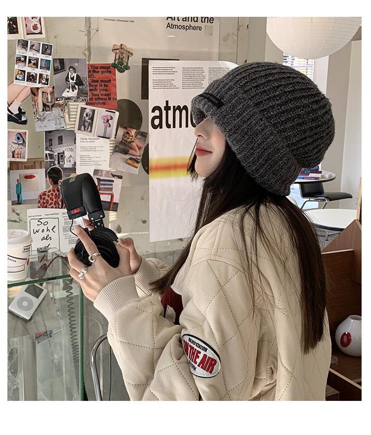 

Furry knitted hat women s autumn and winter big head circumference thickened warm wool hat shows face small hat tide average size