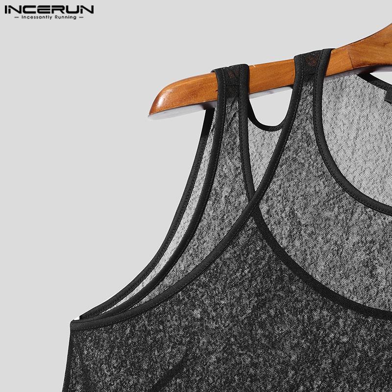 INCERUN Maiouri de petrecere transparente din plasă cu aspect de două piese false fără mâneci pentru bărbați