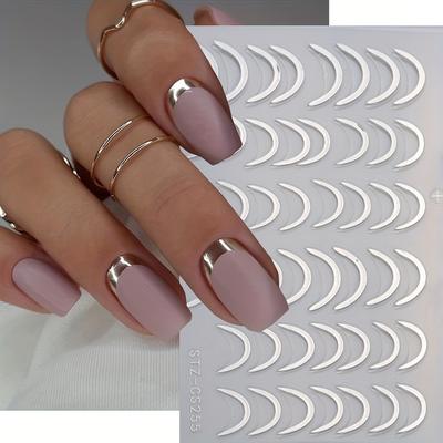 3D Simple French Tips Nail Stickers Sliver Gold Metal Stripe Line Decals Curve Nails Art Sliders Manicure Decor