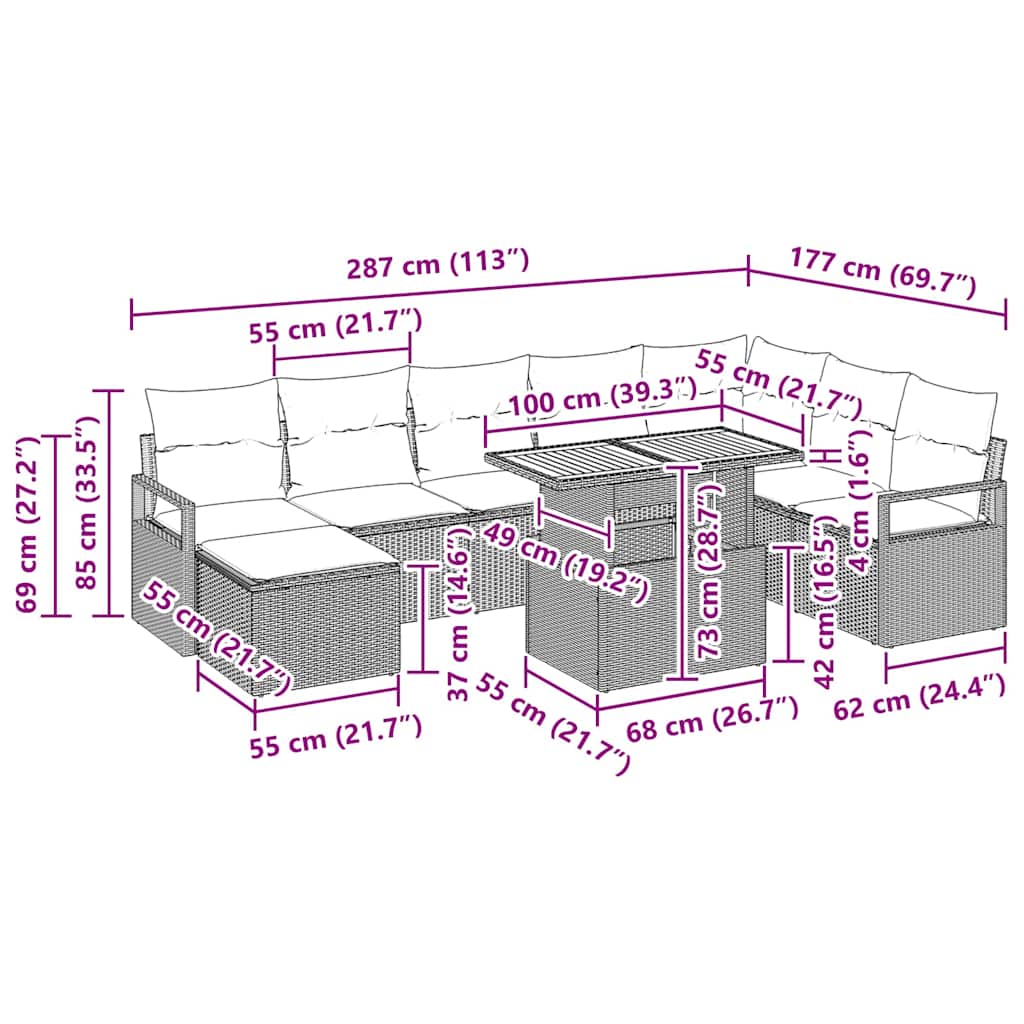 Garden Sofa Set with Storage 9 pcs Black Poly Rattan
