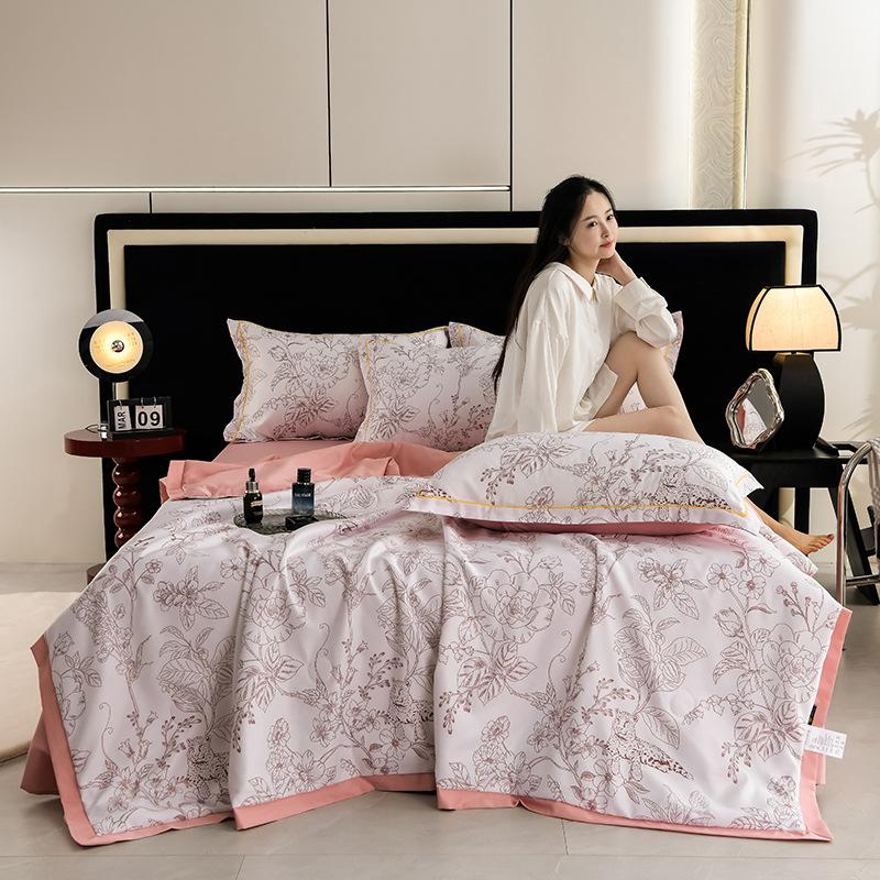 Piumone Estivo Sottile 4 pezzi Tessili per la Casa Lusso Leggero Coperta Estiva Fresca Taglia Queen Piumone per Aria Condizionata Set Lenzuolo Federe