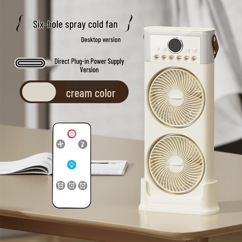 Six/Five-hole Desktop Cold Air Fan & Humidifier with Remote Control for Office/Dorm.